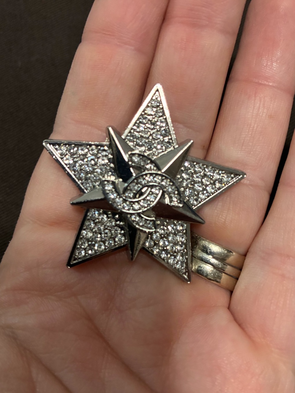 Silver Star Crystal Brooch with Interlaced Accent